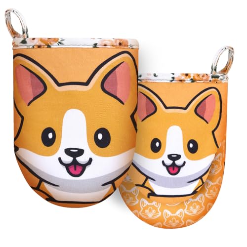 Mini Oven Mitts Cute,Silicone Oven Mitts Heat Resistant 500℉ With Non-Slip Grip And Soft Quilted Cotton Lining For Kitchen Cooking And Baking. Machine Washable-Dog
