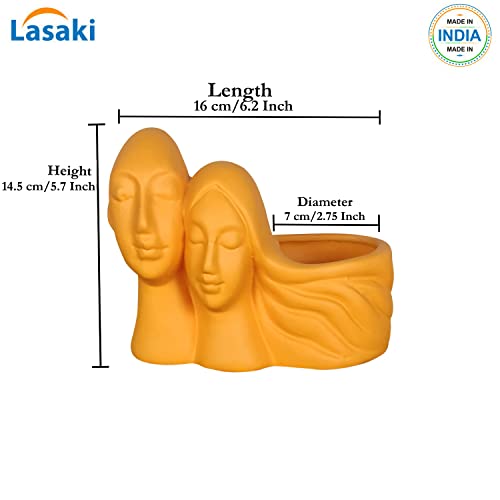 Image of Lasaki Couple Lily Ceramic Pots for Indoor Plants, Planters, Flower, Pots, gamla, Outdoor, Balcony, Home, Garden, Office Decor, Succulent Pot(L - 16 X W - 10 X H - 14.5 cm)(Plants not Included)