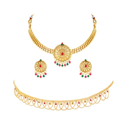 Image of Peora Gold Plated Bridal Jewellery Set with Kamarband Gift for Women Indian Traditional Ethnic Wedding