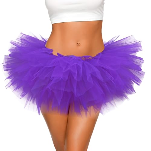 Tutu for Women Adults - 5-Layer Tulle Skirts 80s Outfit for Women - Puffy Adult Tutus - Halloween Costumes Skirt - Purple Tutu - Purple Spirit Wear