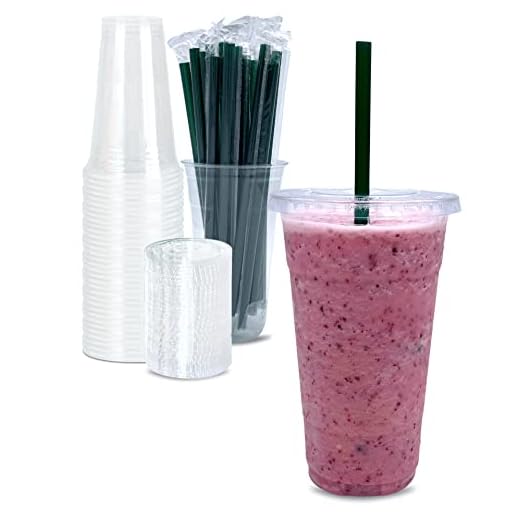 [50 SETS] 24 oz Clear Plastic Cups with Lids and STRAWS, Disposable Drinking Cups for Cold Drinks, Iced Coffee, Milkshakes, Smoothies