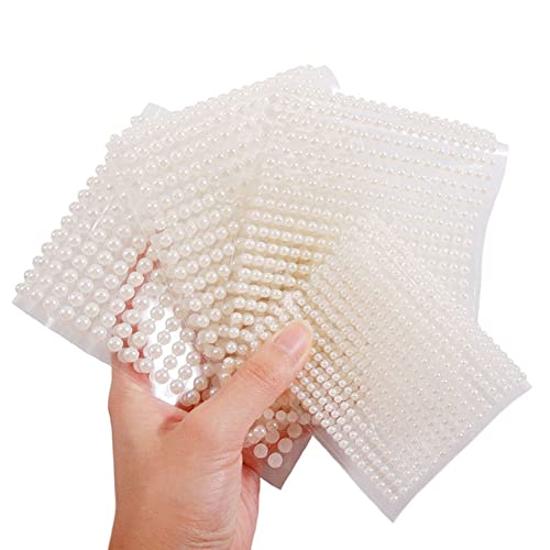 4 Sheets White Pearl Sticker,3D Self Adhesive Acrylic Nail Rhinestone Stickers Flat Back Round Pearl Bead Design For Beauty Makeup Crafts Body Face Nails Art Accessories Diy Decorations For Women #TOP6