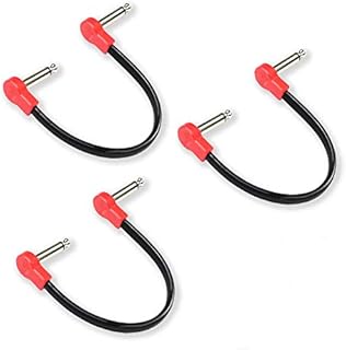 M MAKA Flat Low Profile Guitar Patch Cable 8 inch for Effects Pedals, S-Shape, 1/4 inch Right-Angle, Red, 3-Pack New Version