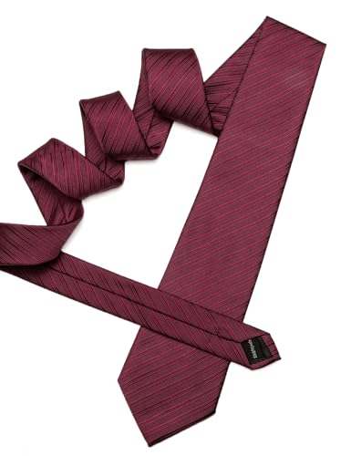 Image of Barry.Wang Solid Striped Tie for Men Silk Necktie Pocket Square Cufflinks Formal Wedding Party Business