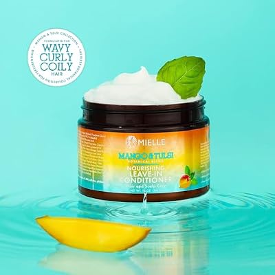 Mielle Organics Mango & Tulsi Nourishing Leave In Conditioner for Curly Hair - Moisturizing Leave In Conditioner with Breakage Protection & Scalp Nourishment - Detangles & Reduces Frizz (12 Oz)