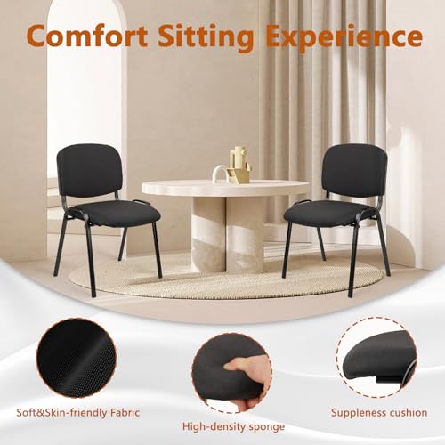 Image of CLATINA Set of 10 Pack Stackable Waiting Room Chair Fabric Black Reception Chairs Metal with Thickened Seat Back Cushion for Waiting Conference Room Guest Chairs (10 Pack)