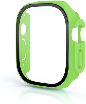 Glass+Cover for Apple Watch case Ultra 49mm smartwatch PC Screen Protector Bumper Tempered Accessories iwatch Series Ultra 49mm Color Fluorescent Green, Size Ultra 49mm