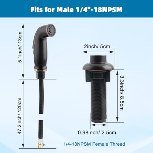Image of Universal Kitchen Sink Side Sprayer Compatible with Moen, Oil-Rubbed Bronze | NSF /ANSI /CAN 372 Certified, Kitchen Sink Faucet Sprayer Attachment with Quick Connectors /Hose /Holder, Pull-Out Sprayer Nozzle