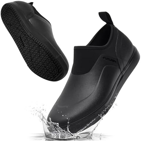 Furuian Non Slip Work Shoes for Men All Black Waterproof Shoes Oil Resistant Food Service Shoes Lightweight Kitchen Chef Shoes for Restaurant, Hospital Zapatos Antideslizantes para Hombre, 9.5 Cover