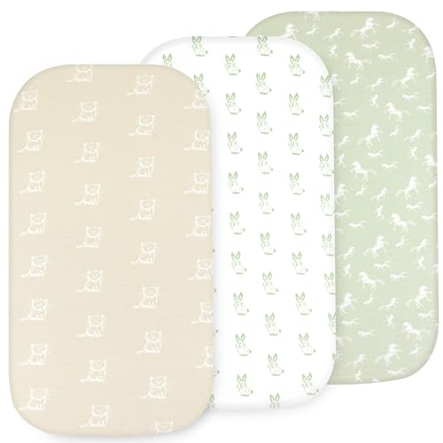 Image of Bassinet Sheets Girl- 3-Pack Soft Fitted Bassinet Sheets, Organic Cotton, Breathable & Cozy, Fits 32x16x4 Inch Rectangle, Oval & Hourglass Mattresses