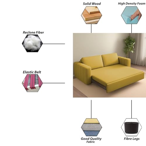 Image of Cisco 3 Seater Sofa Cum Bed for Home & Living Room (Yellow) | Modern Premium Fabric Sofa Set | Space-Saving Foldable Sofa Bed | Furniture for Home, Office, Guest Room & Bedroom
