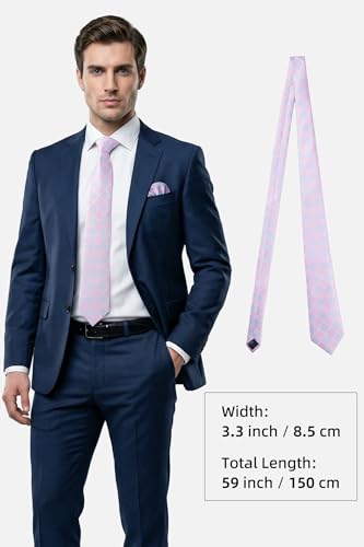 Image of HISDERN Ties for Men Formal Business Plaid Checked Mens Ties and Pocket Square Set Classic Wedding Necktie Handkerchief