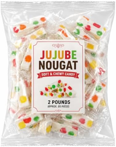 Jujube Fruit Nougat Candy – Individually Wrapped Chewy Candy Bars – Old Fashioned Bulk Candy - 2 lb (Approx. 80 pieces)