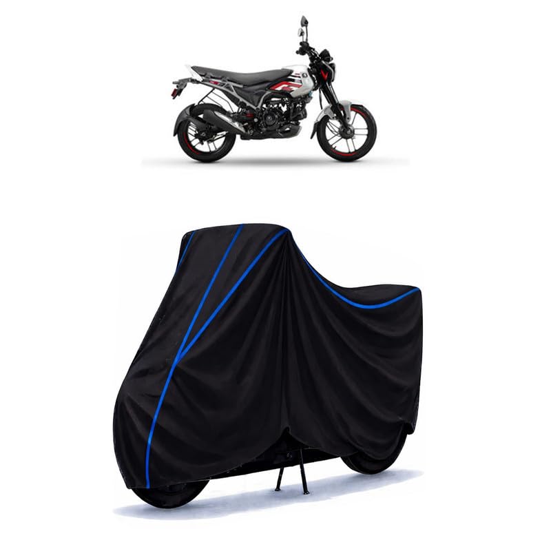 Image of Bajaj Freedom 125 Bike Cover Water Resistant Universal Motorcycle Rain | Heavy Duty UV Protection, Dust, Scratch Indoor Outdoor All Weather with Black Blue Piping Elastic