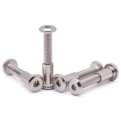 M6 X 35Mm Furniture Screws Barrel Nuts Kit, 304 Stainless Steel 18-8, Binging Screws Posts For Baby Beds Furnitures Leather Belt Screws, Allen Hex Drive, Full Thread Unc, 20 Sets #TOP6