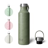 bottlebottle Termo de 600 ml, botella de acero inoxidable con diseño de vaca, sin BPA, a prueba de fugas, doble pared para bebidas carbonatadas, botella térmica para escuela, oficina, exterior (verde