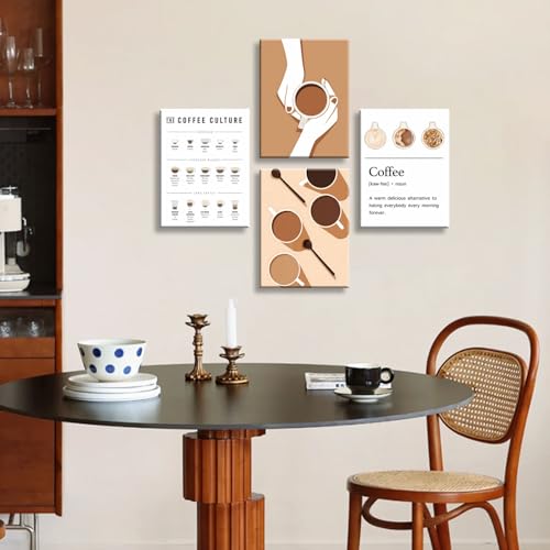 Image of NCYEL 4pcs Modern Minimalist Coffee Wall Art Kitchen Coffee Shop Pictures Simple Home Decor Aesthetic Posters Neutral Brown and Beige Bar Decor 12x16 Inch