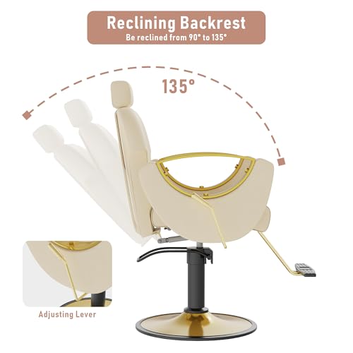 Image of LOUVIXA Barber Chair, Salon Chair for Hair Stylist, Height Adjustable Hydraulic Hair Reclining Salon Chairs, 360 Degrees Rotation, Multi-Function Shampoo Chair for Barbershop (Beige)