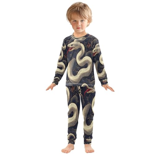 Pajama Sets Long Sleeve Retro White Snake Soft Comfy Sleepwear 2 Piece PJS 3-8T2