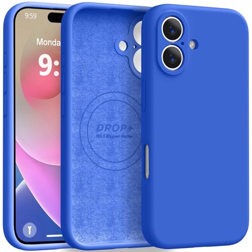 Ktele Magnetic for iPhone 16 Case [Compatible with Magsafe] [Premium Silicone Satin-Smooth Touch] Slim Shockproof Anti-Scratch Microfiber Lining Case, 6.1 inch, Klein Blue