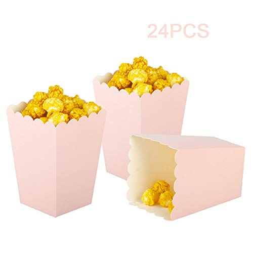 Image of Pink Popcorn Boxes Mini Pack of 24, Paper Popcorn Container for Birthday Party, Graduation, Wedding, Carnival, Movie Night
