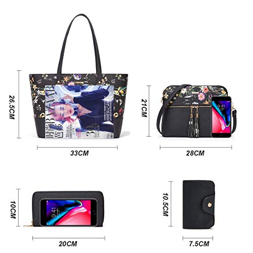 Women Fashion Synthetic Leather Handbags Tote Bag Shoulder Bag Top Handle Satchel Purse Set 4pcs3