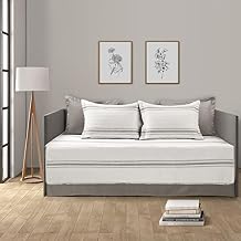 Lush Decor Farmhouse Stripe Cotton Daybed Cover Set, 6 Piece Set, 39" W x 75" L, Gray - Twin Daybed Bedding Sets - Rustic Decor - Striped Quilt - Modern Farmhouse Bedroom Decor