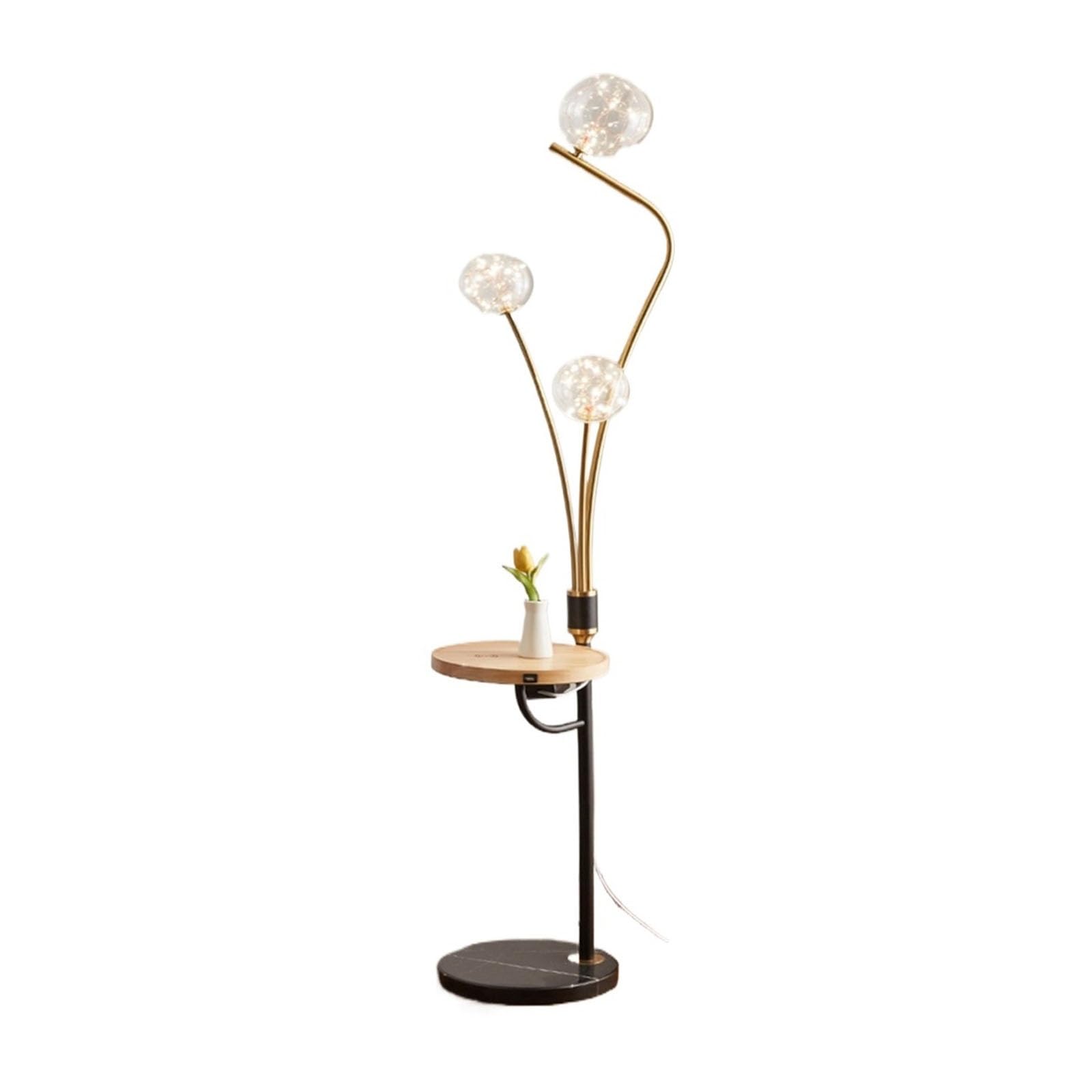 LJHFG63KUYT Standing Lamps Floor Lamp with Table Attached, Living Room Lamps with Solid Wood Tray and USB Charging Ports, Tall Light for Bedroom Office Decorate(Beige)