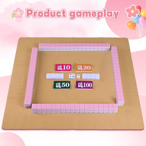 Set pequeño de mahjong chino rosa con 152 fichas y bolsa miniatura 5