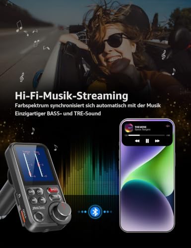 Nulaxy Bluetooth Adapter Auto, Starkes Mikrofon FM Transmitter Auto Bluetooth mit...