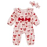 YINGISFITM My First Valentines Baby Girl Outfit Bow Heart Newborn Onesie Cute Romper Infant Jumpsuit Valentines Day Clothes (Red, 0-3 Months)