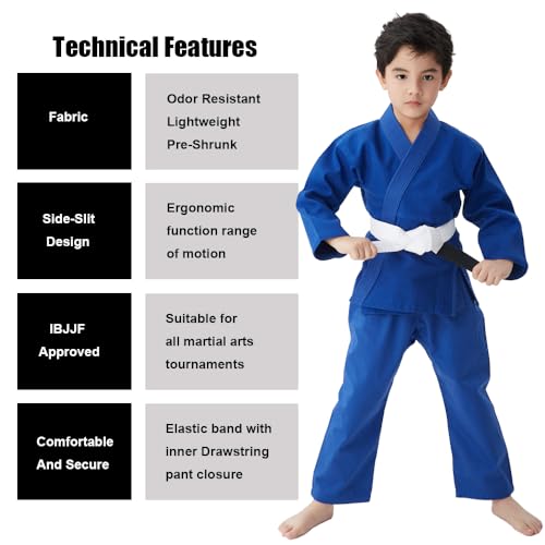 Fightspirit Kids Brazilian Jiu Jitsu Gi Youth Ibjjf Children’S Bjj Uniform Durable Pant & Jacket Belt Not Included thumb #2