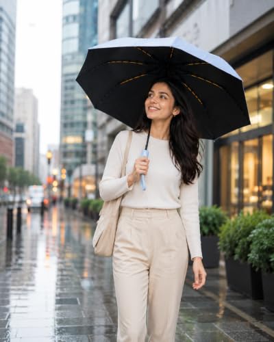 Image of Vasukie Compact Travel Umbrella with Ergonomic C-Shaped Handle, Wind Resistant Folding Umbrella for Men & Women, Lightweight Portable Umbrella for Travel, Office & Daily Use