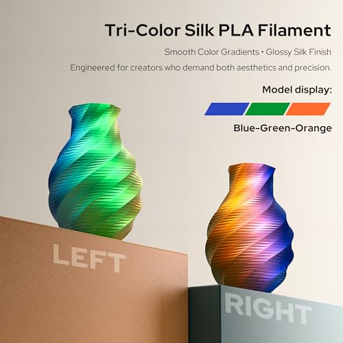 Image of 1.75mm PLA Filament, Tri-Colors Silk Filament PLA High Speed Printing 3D Printer Filament for Most FDM,1KG Spool(2.2lbs),Blue /Green /Silver