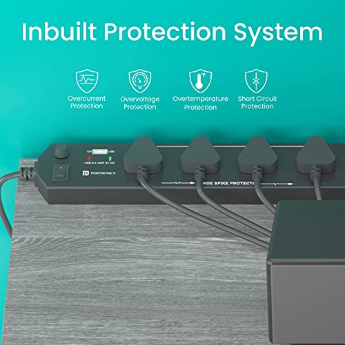 Portronics Power Plate 4 Extension Board with 4 Universal Sockets, USB Charging Port, 1.5 Meter Long Cord, 1500 Watts, Child Safety Shutter, 3 Pin Multi Plug for Home Appliances (Black) (Image - 5)
