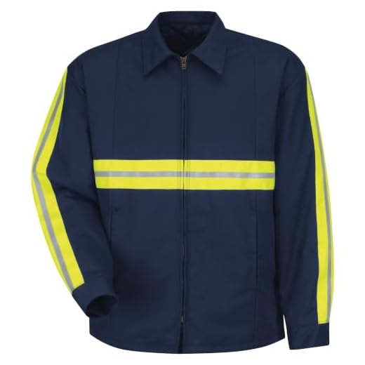 Red Kap Men's Enhanced Visibility Perma-Lined Panel Jacket, Navy with Yellow/Green Visibility Trim, X-Large