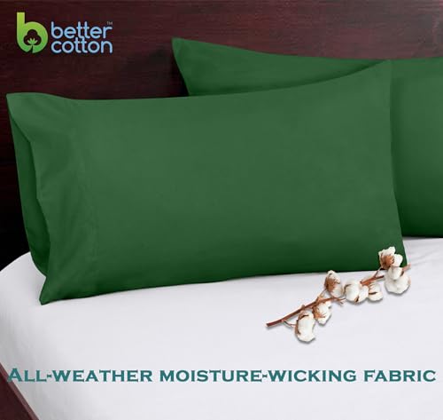 Image of ROYALE LINEN 300 Thread Count 100% Long Staple Combed Cotton Pillowcases Set Of 2 - Ultra Soft - Standard Bed Pillow Cover - 20 inchx26 inch - Breathable, Cool & Crisp Percale Pillow Cases (Std, Hunter Green)