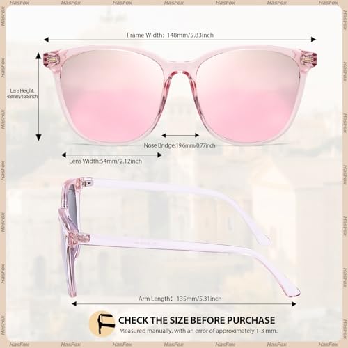 HASFOX® Polarized Sunglasses for Womens | UV Protection Square Oversized Shades | Mirrored Trendy Fashion Style4
