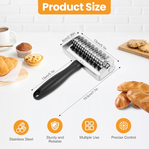 Ecavria Pastry Lattice Roller Cutter, Premium Stainless Steel Lattice Dough Cutter, Professional Pastry Cutting Tool for Beef Wellington Pie Bread Cookie Pizza - Thumbnail 3