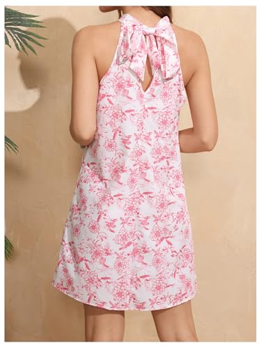 Image of Floerns Women's Sleeveless Floral Print Sundress Halter Neck A Line Short Dress