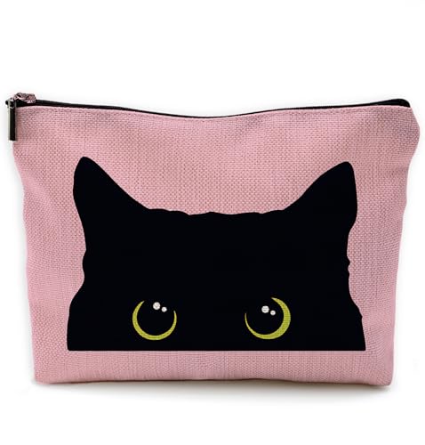 NEGIGA Black Cat Makeup Bag - Kitty Cosmetic Bags for Women, Cat Lovers Gifts, Cat Mom Gifts, Small Makeup Bag for Purse, pink.