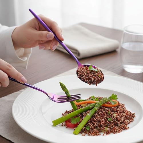 Image of 20 Pcs Pink Cutlery Set for Dining Table the Perfect Lightweight Silim Handle Tableware Including Dinner Spoon, Dinner Fork, Dinner Knife, Dessert Spoon & Dessert Fork