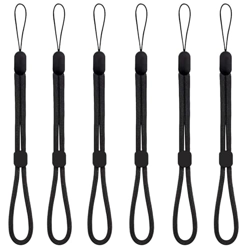 Niboken Lanyard Dragonne Poignet, 6 Pièces Sangle de Poignet pour Mini Appareil Photo Cordon Dragonne Réglable en Nylon Convient Aux Téléphones Portable Go Pro Porte-Clés Usb, Noir