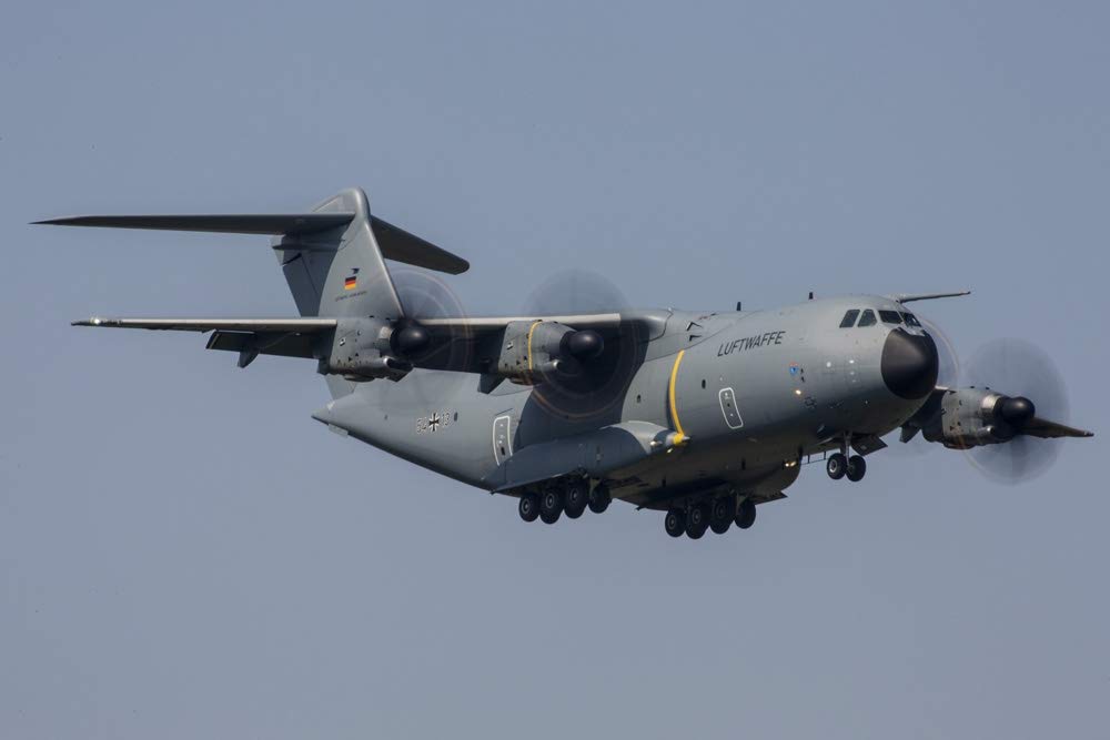 Airbus A400M of the German Air Force prepares for landing. Poster Print by Timm Ziegenthaler/Stocktrek Images (17 x 11)