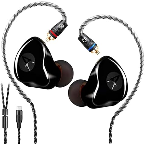 DCMEKA Dynamic Banlance in-Ear Earphone 2DD HiFi Headset in Ear Monitors Headphones Wired Earbuds IEM Earphones Gaming Earbuds（Black Type-C Without mic） Cover