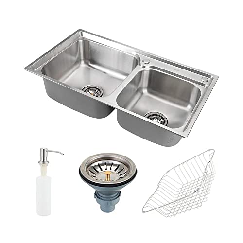 Pingoo.Casa, Cuba para Cozinha com Acessórios, Pia Dupla, Gourmet, Aço Inox, Ticunas, Prata