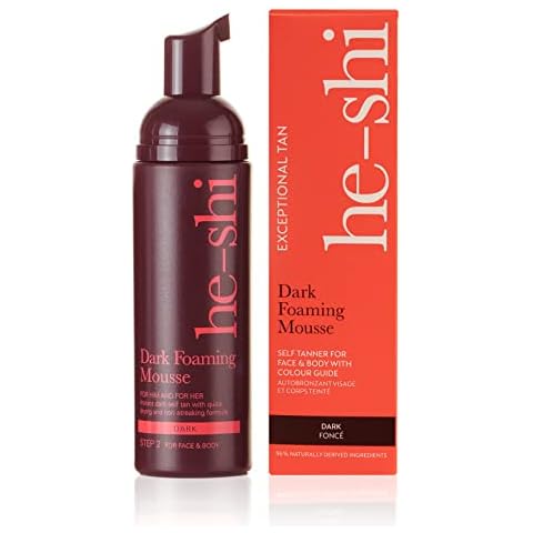 He-Shi Dark Foaming Fake Tan Mousse, Award Winning Fake Tan - Express Fake Tan Deep Bronzed Glow - Quick Dry Formula, Natural Ingredients - Vegan & Cruelty Free - Hydrating Bronzing Mousse (150ml) Cover