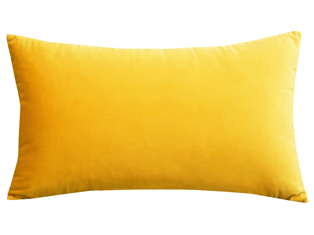 Lutanky Velvet Cushion Covers Lovely Rectangle Throw Pillow Cases Soft Solid Decorative Pillow Covers for Sofa Bedroom Car 12x20 Inch 30 x 50 cm (dark yellow, 1 piece) โ image 1