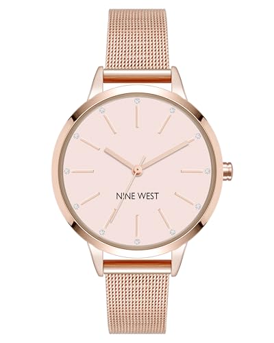 Nine West NW/3180RGRG Women's Crystal-Accented Mesh Bracelet Watch