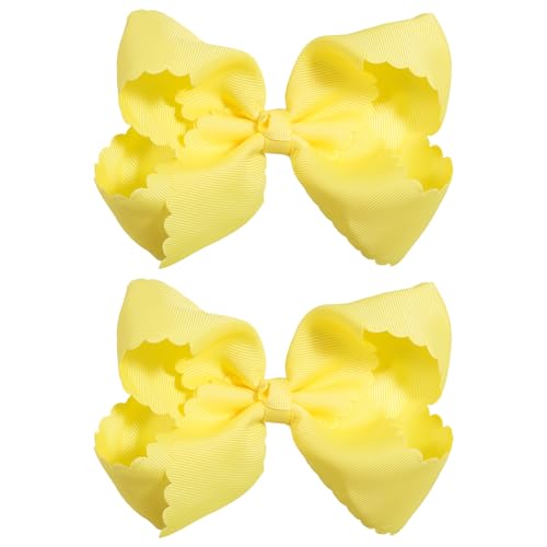 Nœud à cheveux en ruban jaune festonné de 12,7 cm pour bébé fille et coiffure été